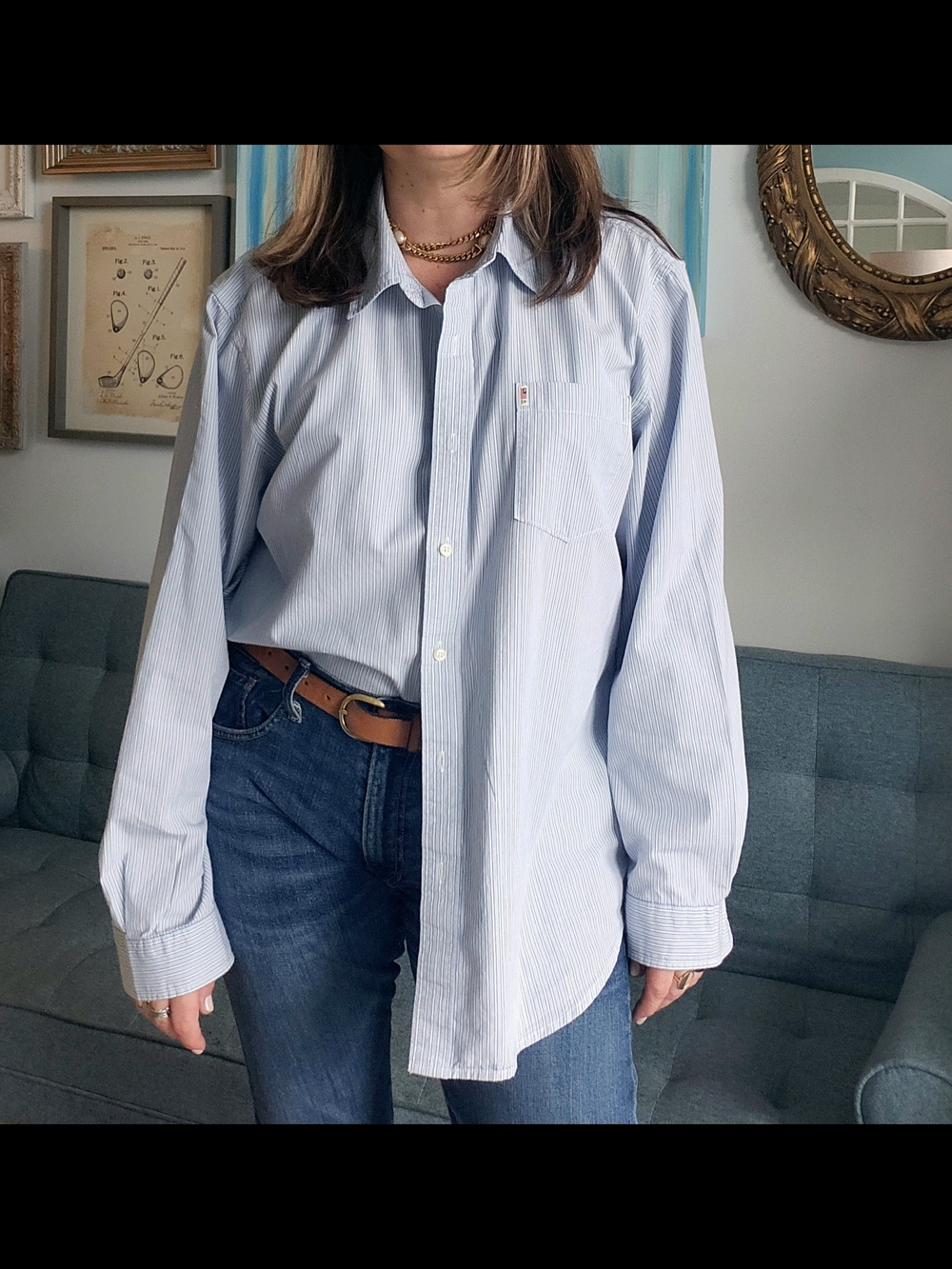 Ralph Lauren Light Blue Pinstripe Button-Down Cotton Shirt